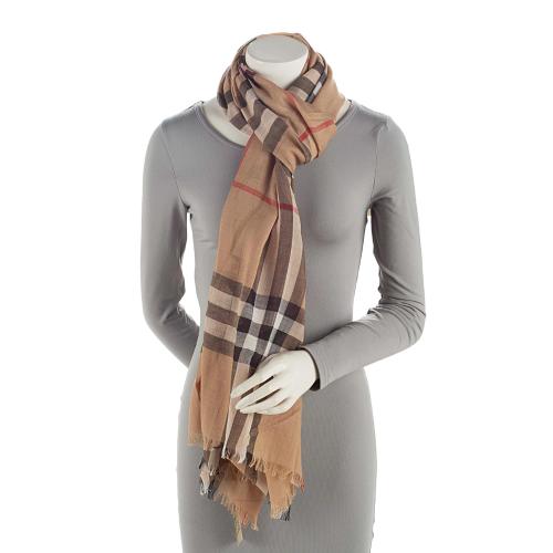 Burberry Wool Silk Lightweight Giant Check Scarf 