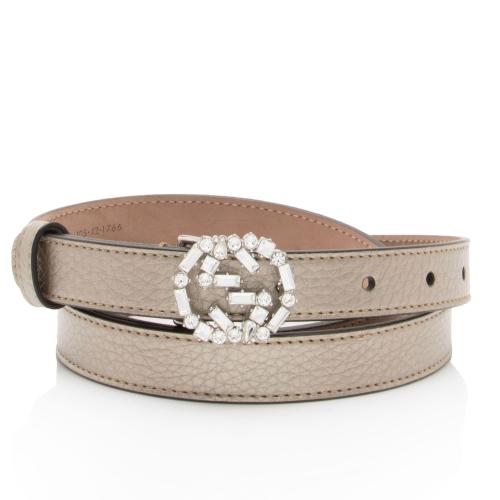 Gucci Leather Crystal GG Interlocking Belt - Size 42 / 105