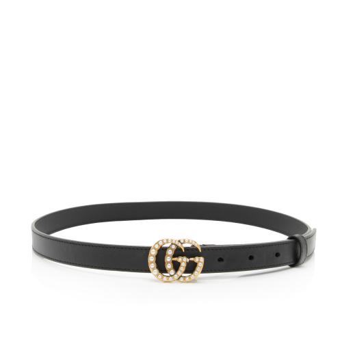 Gucci Leather Faux Pearl GG Belt - Size 32 / 80