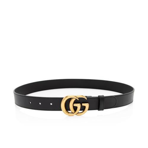 Gucci Black Leather Marmont Belt with GG Buckle Size 80/32 ref