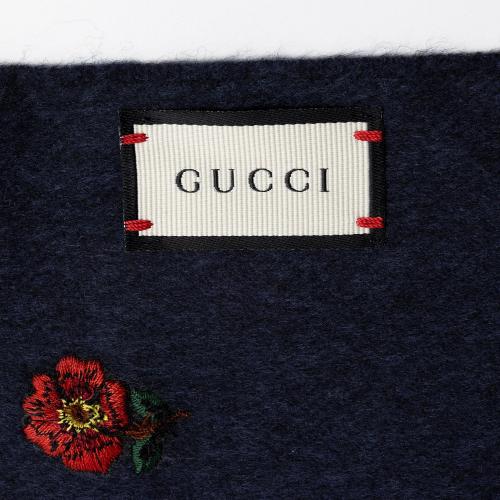 Gucci Silk Cashmere Embroidered Scarf