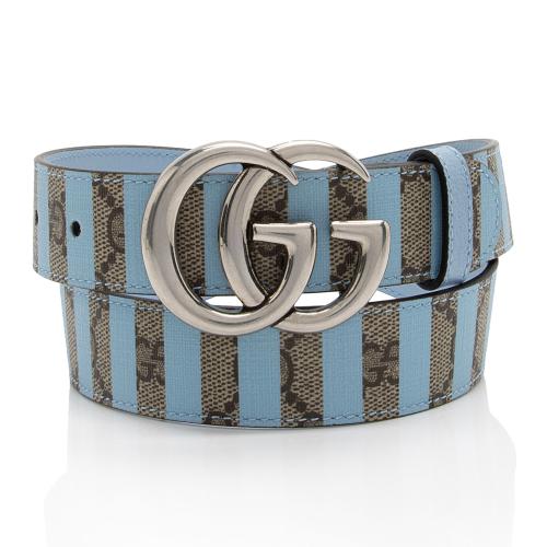 Gucci Striped GG Supreme GG Marmont Narrow Belt - Size 30 / 75