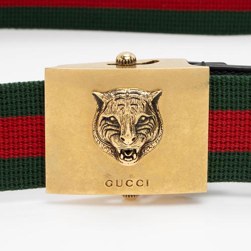 Gucci Web Feline Buckle Belt - Size 40 / 100