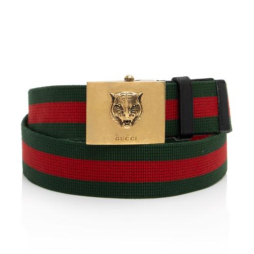 Gucci Web Feline Buckle Belt - Size 40 / 100