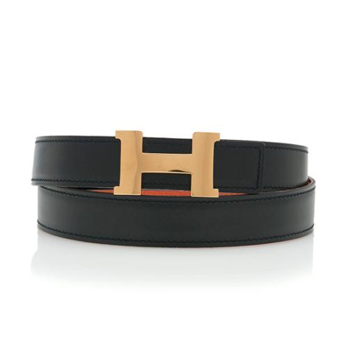 Hermes Box Calfskin Togo Leather 24mm Reversible H Belt - Size 34 / 85