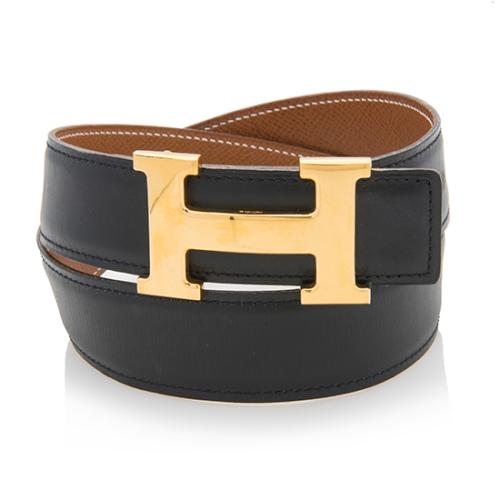 Hermes Box Calfskin Epsom Leather 32mm Reversible H Belt - Size 28 / 70