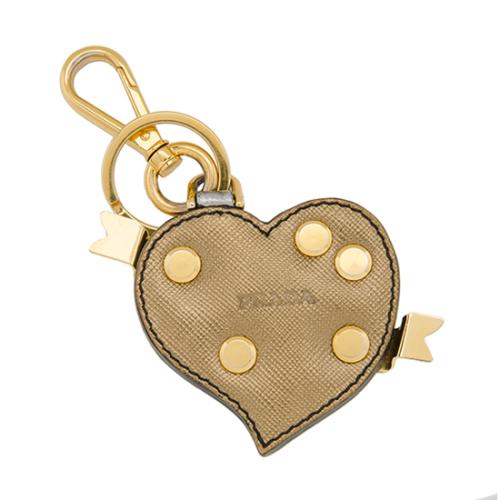 Prada Saffiano Studded Heart Keychain