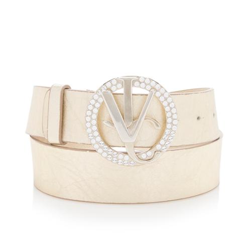Versace Vintage Metallic Leather Logo Belt - Size 34 / 85 