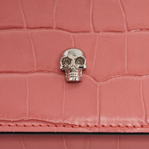 Alexander McQueen Croc Embossed Leather Skull Wallet On Chain Bag