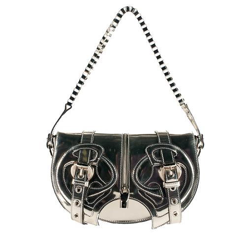 Alexander McQueen Mirrored Leather Saddle Shoulder Handbag
