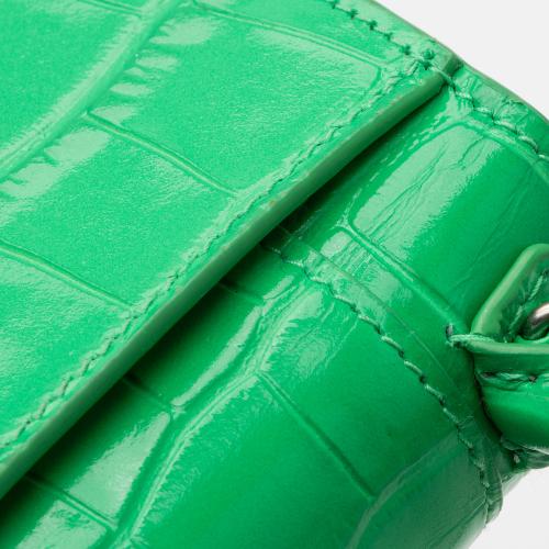 Balenciaga Shiny Croc Embossed Calfskin Hourglass Super Nano Top Handle Bag