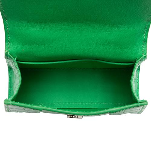 Balenciaga Shiny Croc Embossed Calfskin Hourglass Super Nano Top Handle Bag