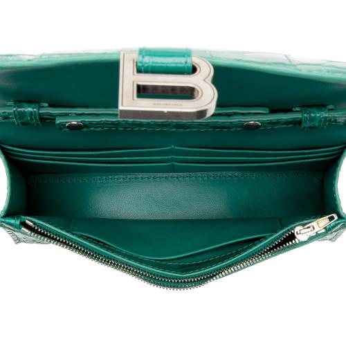 Balenciaga Shiny Croc Embossed Calfskin Hourglass Wallet on Chain Bag
