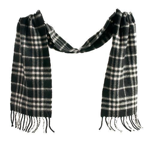 Burberry Check Cashmere Fringe Scarf