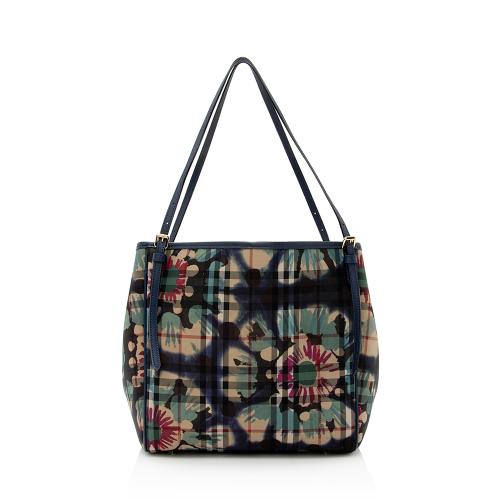 Burberry Haymarket Check Floral Canter Small Tote