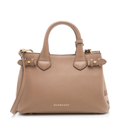 Burberry House Check Leather Banner Small Tote