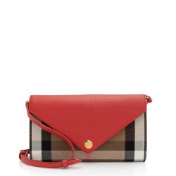 Burberry House Check Leather Hannah Wallet on Strap