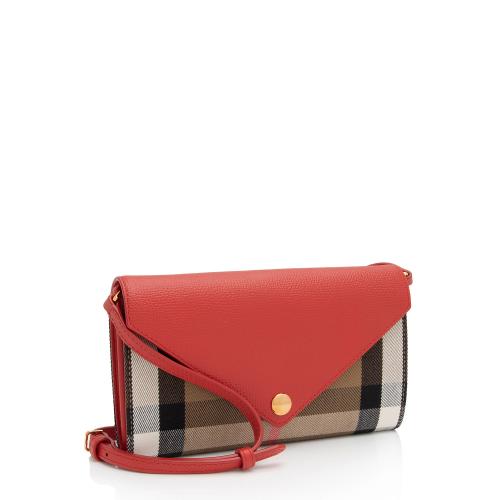Burberry House Check Leather Hannah Wallet on Strap