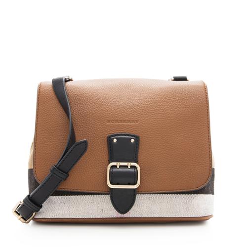 Burberry Leather Canvas Shellwood Small Shoulder Bag