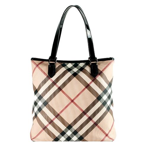 Burberry Beige Nova Check/Black Patent Coated Canvas Regent Tote