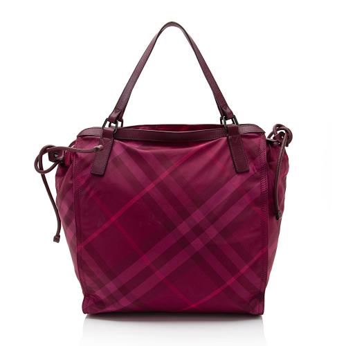 Burberry Nylon Check Buckleigh Packable Small Tote