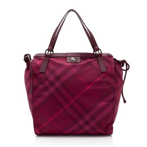Burberry Nylon Check Buckleigh Packable Small Tote