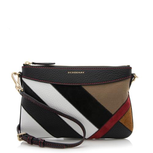 Burberry Patchwork Leather Canvas Peyton Crossbody Bag