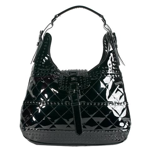 Burberry Patent Leather Studded Brook Hobo