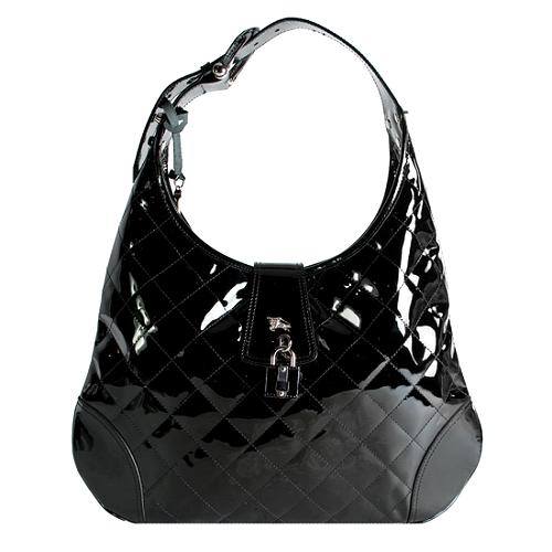 Burberry Quilted Patent Leather Brooke Hobo Handbag