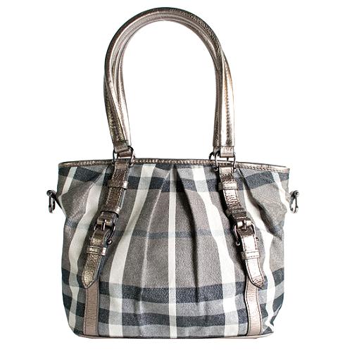 Burberry Shimmer Check Convertible Satchel Handbag