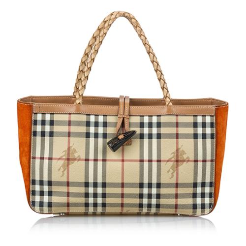Burberry Haymarket Check Suede Horn Toggle Tote
