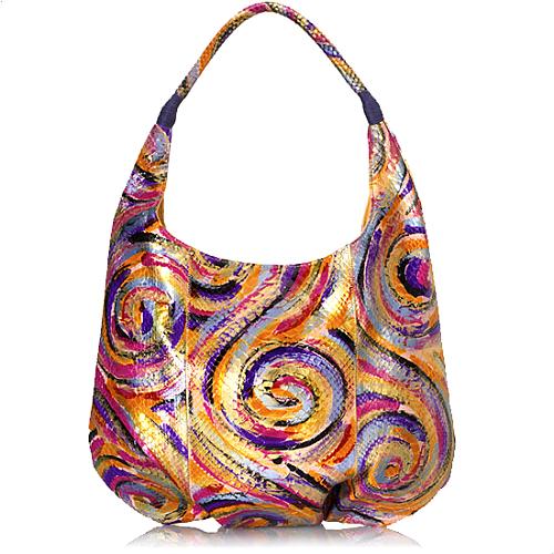 Carlos Falchi Starry Night Handpainted Python Hobo Handbag