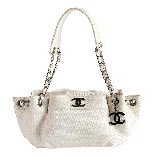 Chanel Boucle Tweed & Snakeskin Accordion Shoulder Handbag