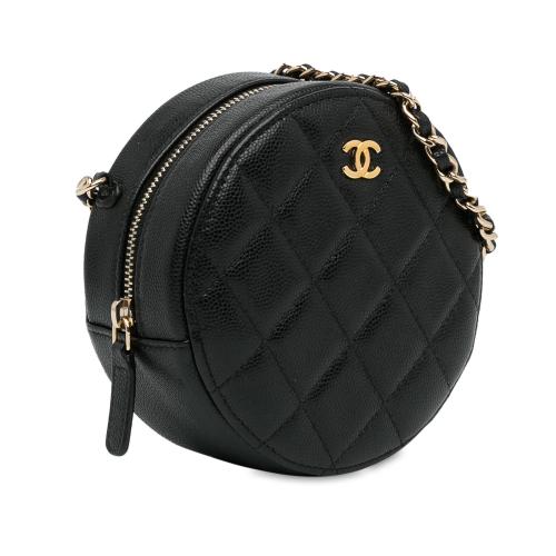 Chanel CC Quilted Caviar Round Clutch With Chain