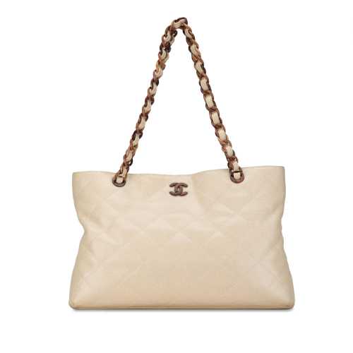 Chanel CC Quilted Caviar Wood Chain Tote