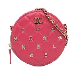 Chanel CC Quilted Lambskin Lucky Charms Round Clutch with Chain