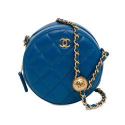 Chanel CC Quilted Lambskin Pearl Crush Round Clutch with Chain