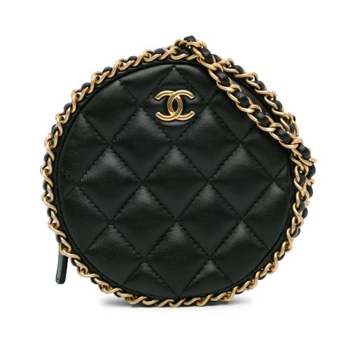 Chanel CC Quilted Lambskin Round Chain Around Clutch With Chain