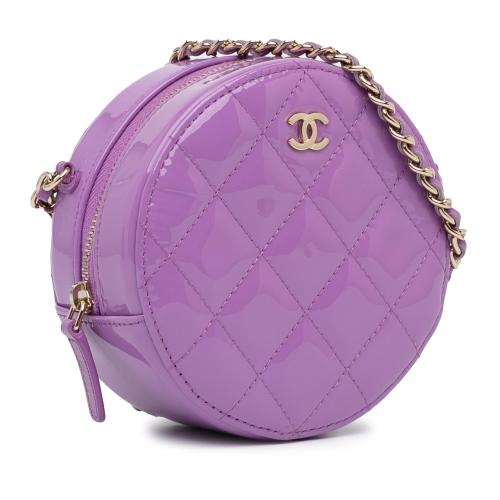 Chanel CC Quilted Patent Round Clutch With Chain