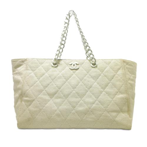 Chanel CC Quilted Straw Tote