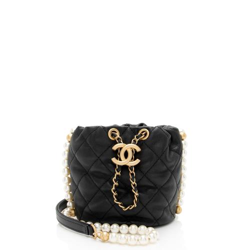 Chanel Calfskin About Pearls Mini Drawstring Bucket Bag