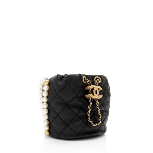 Chanel Calfskin About Pearls Mini Drawstring Bucket Bag