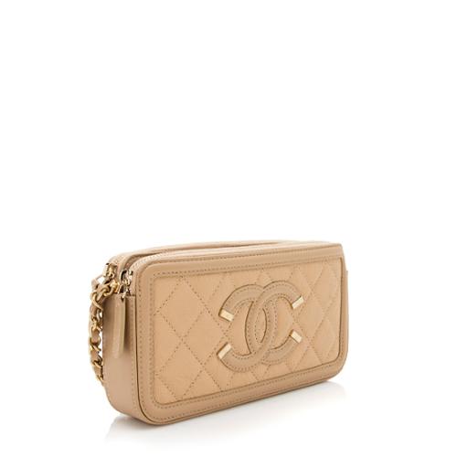 Chanel Grained Calfskin CC Filigree Clutch with Chain