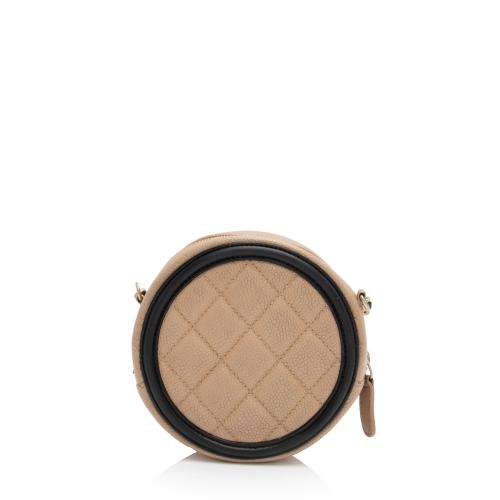 Chanel Caviar Leather CC Filigree Round Clutch with Chain