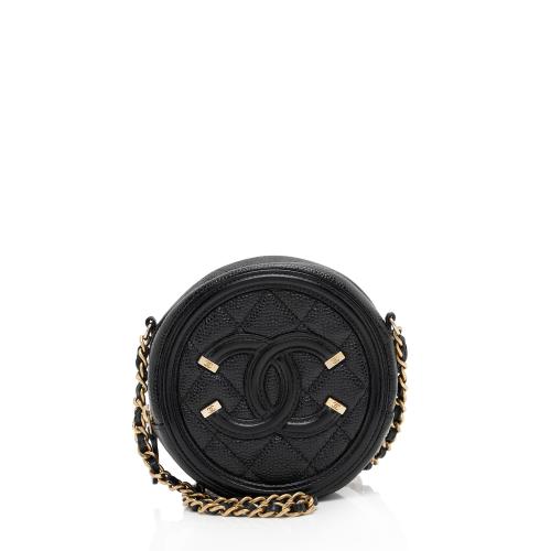 Chanel Caviar Leather CC Filigree Round Clutch with Chain