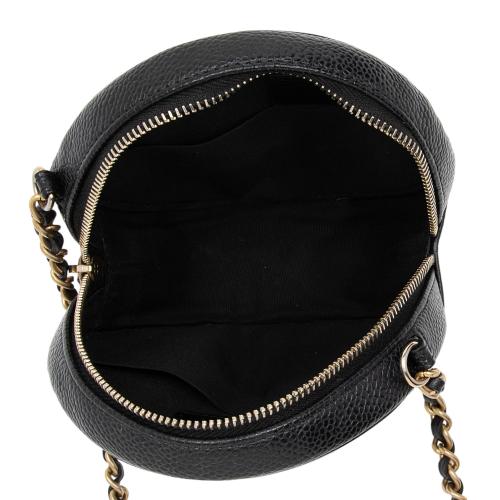 Chanel Caviar Leather CC Filigree Round Clutch with Chain