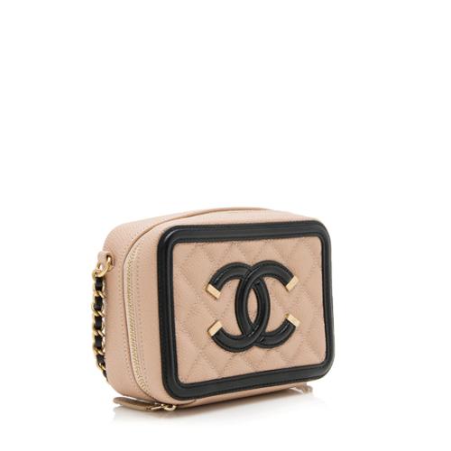 Chanel Grained Calfskin CC Filigree Vanity Clutch with Chain