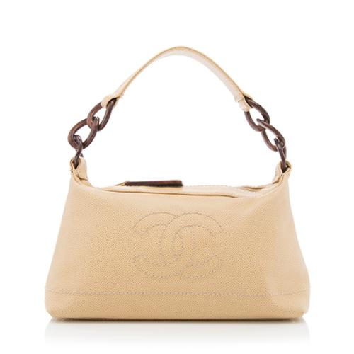 Chanel Caviar Leather CC Wood Chain Shoulder Bag