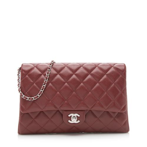 Chanel Caviar Leather Chain Flap Clutch Bag