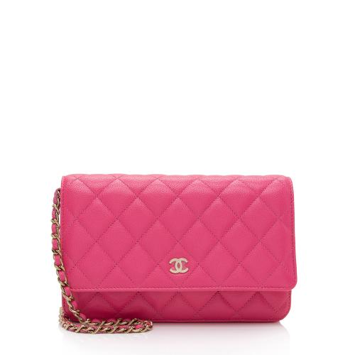 Chanel Pink Quilted Caviar Classic Wallet On Chain Gold Hardware